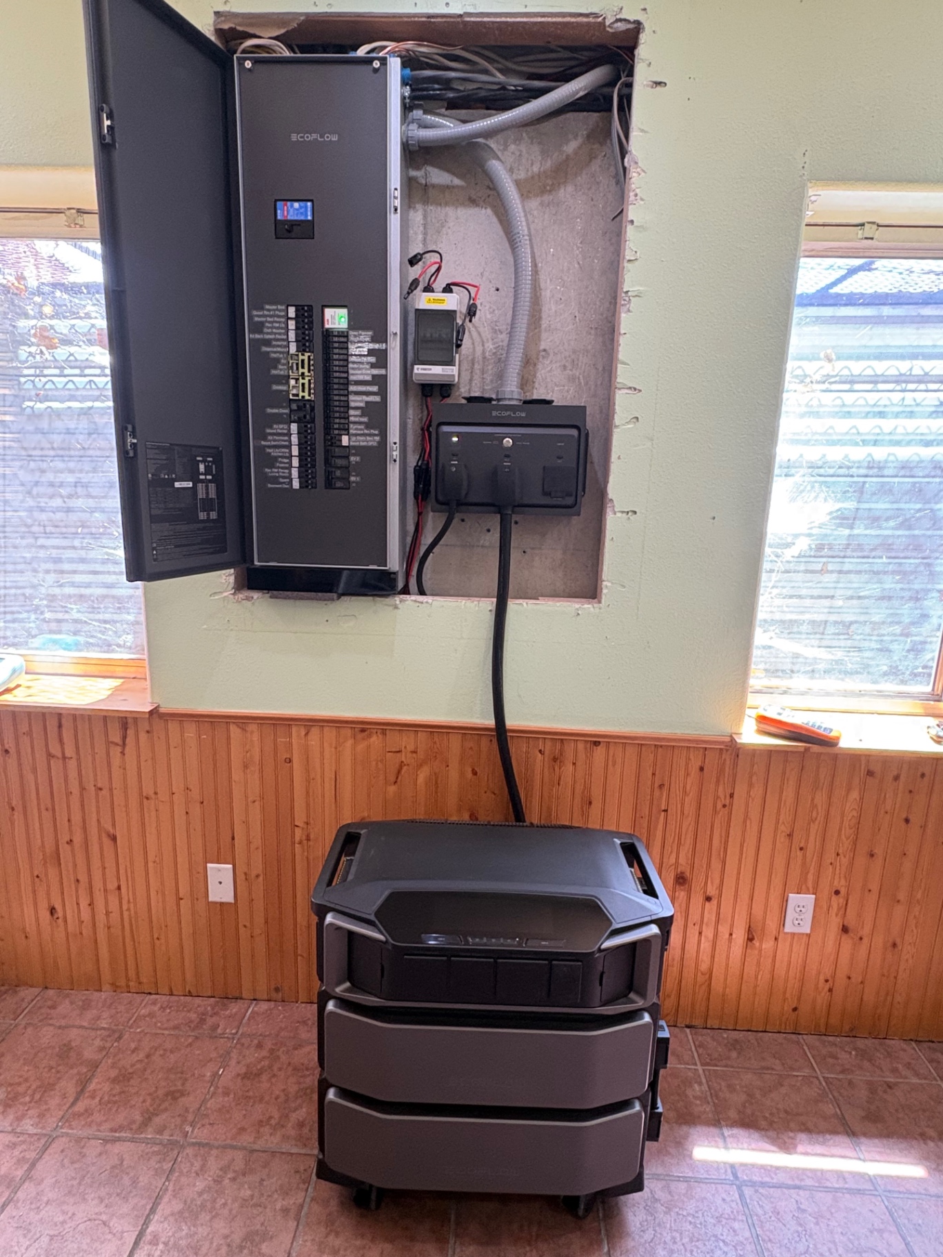EcoFlow smart home panel and battery backup system installed indoors